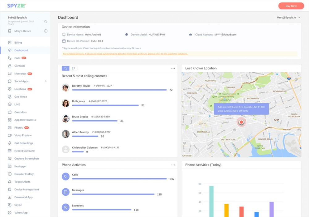 Spyzie dashboard